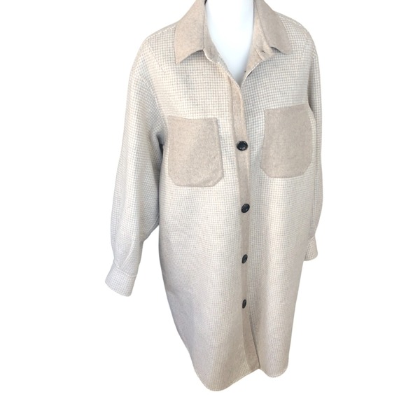 Zara Women Wool Blend Ivory Tan Oversize Button Front Jacket Coat w/Pockets XS - Picture 3 of 16